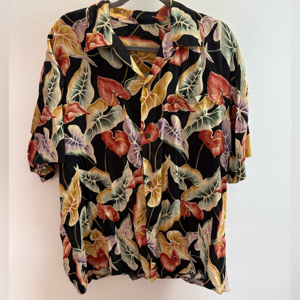 Black Palm Leaf Hawaiian Shirt XL